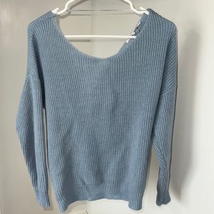 Slouchy Light Blue Knitted Sweater with Twist Back